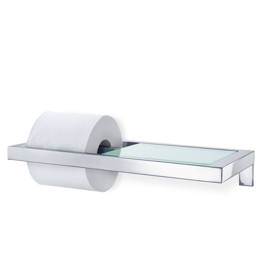 Držiak na toaletný papier so sklenenou poličkou MENOTO | leštený nerez